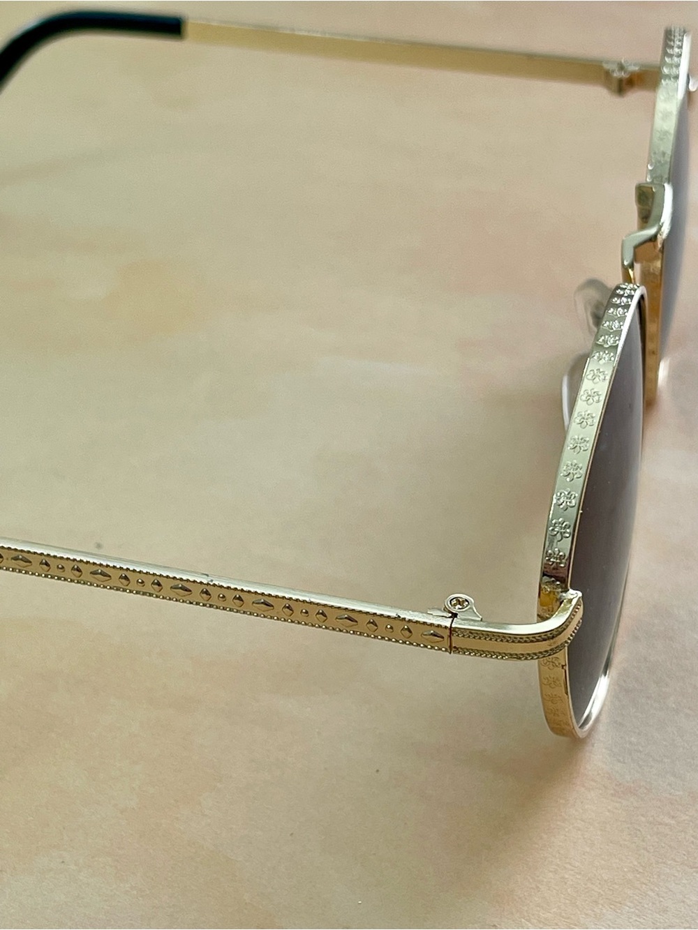 Free People Round Textured Metal Frame Sunglasses in Gold with Black Lenses - Picture 8 of 14